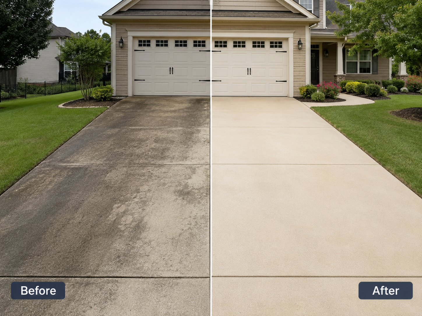 Before and after driveway pressure washing
