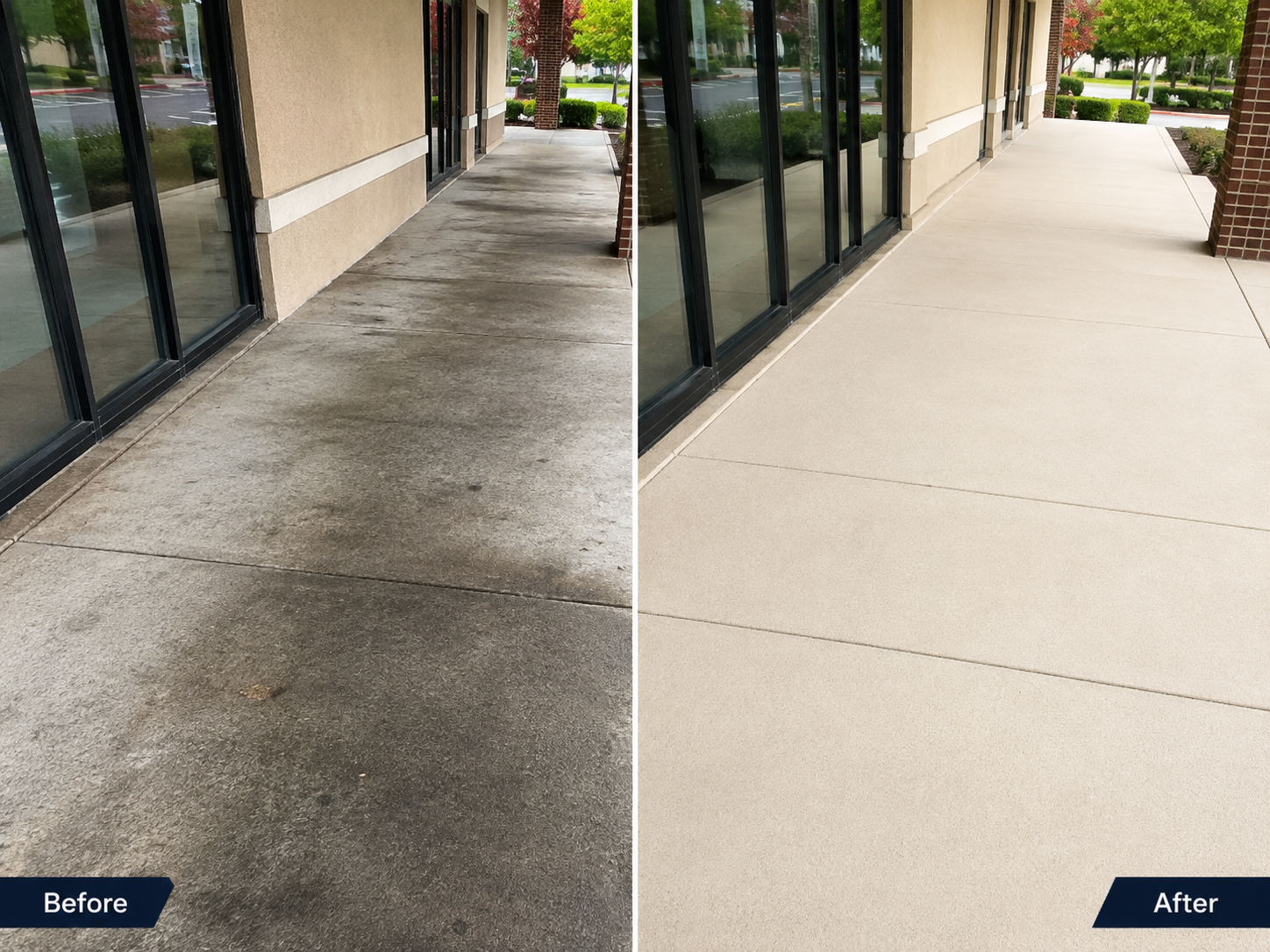 Before and after commercial walkway cleaning